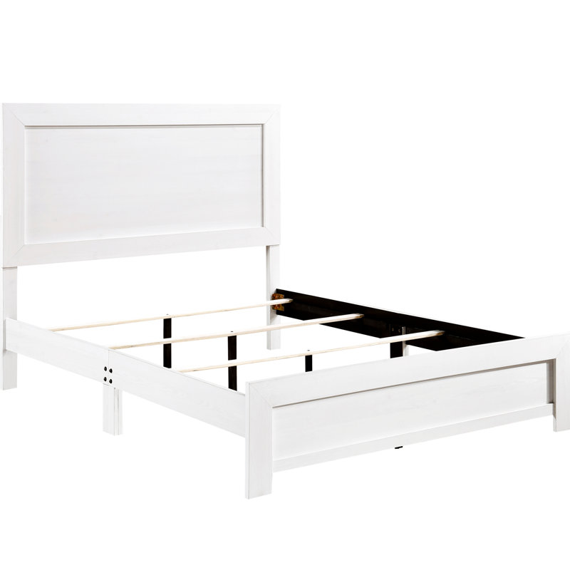 Queen Size Bedroom Bed With White Finish And Wood Materials, Headboard, Rails, In Finish, Made Of, White, Queen