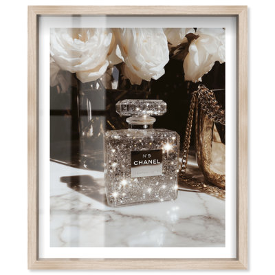 Glamorous Scent Shadowbox Print Glam Wall Decor by Notoriart, Natural Oak Frame, 24 x 30