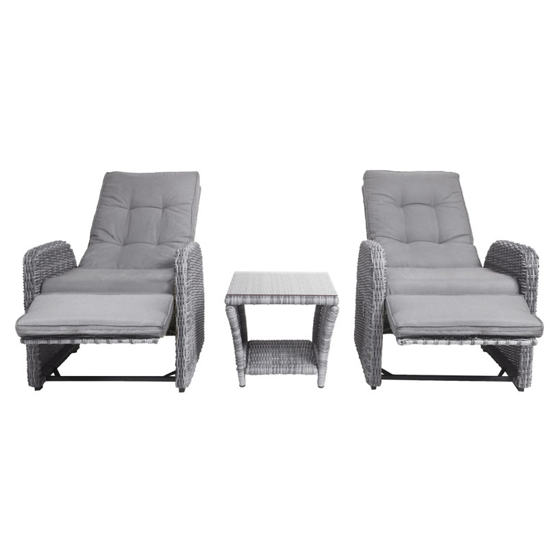Vallauris Gray Wicker 3-Piece Reclining Outdoor Chair Set