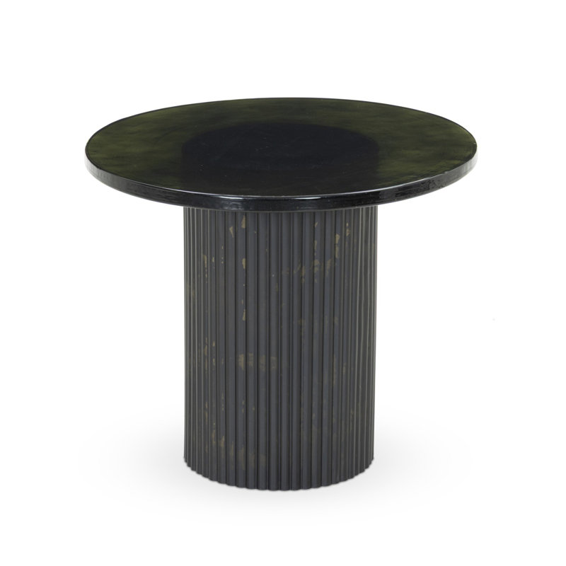 Ruben Glass End Table, Smoked Black Top/Dark Brown Base