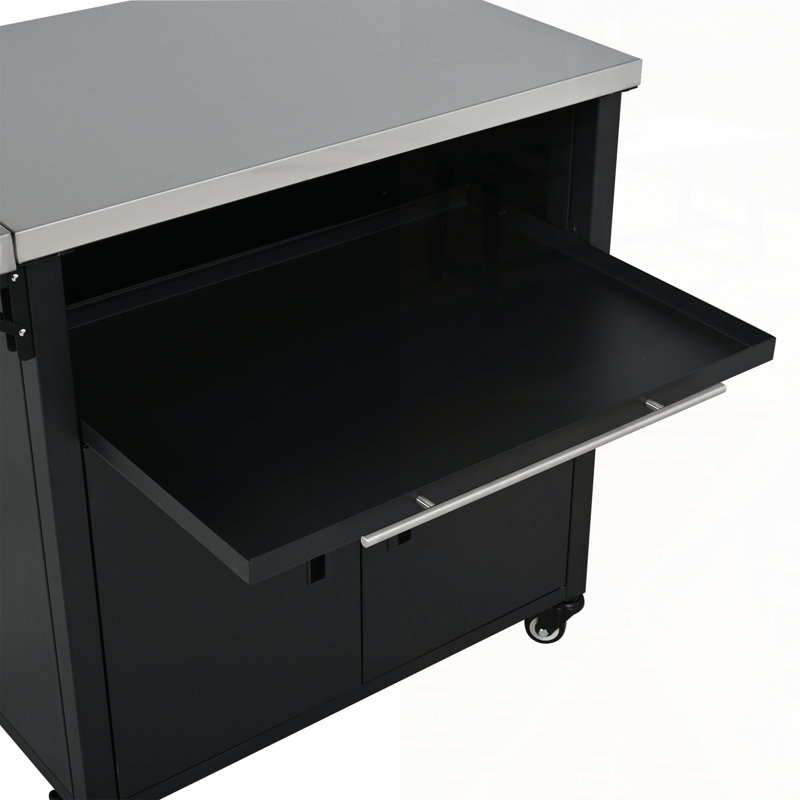 Chariot de barbecue pliable avec station de préparation pour l'extérieur avec support à déchets, plateau pliable et grand rangement