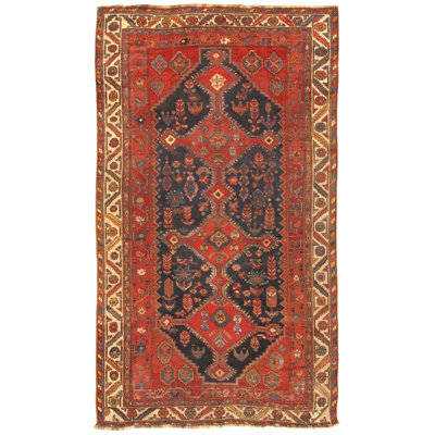 Antique One-of-a-Kind Rectangle 6'7" X 11'3" 1910s Wool Area Rug in Ivory/Rust