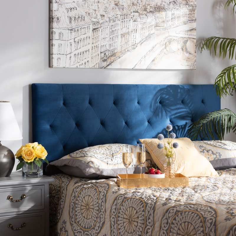 Tête de lit tapissier Mekaila, Bleu marine, Grand