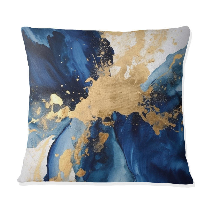 Coussin décoratif bleu foncé et doré à motif de fractales VI - Fractals