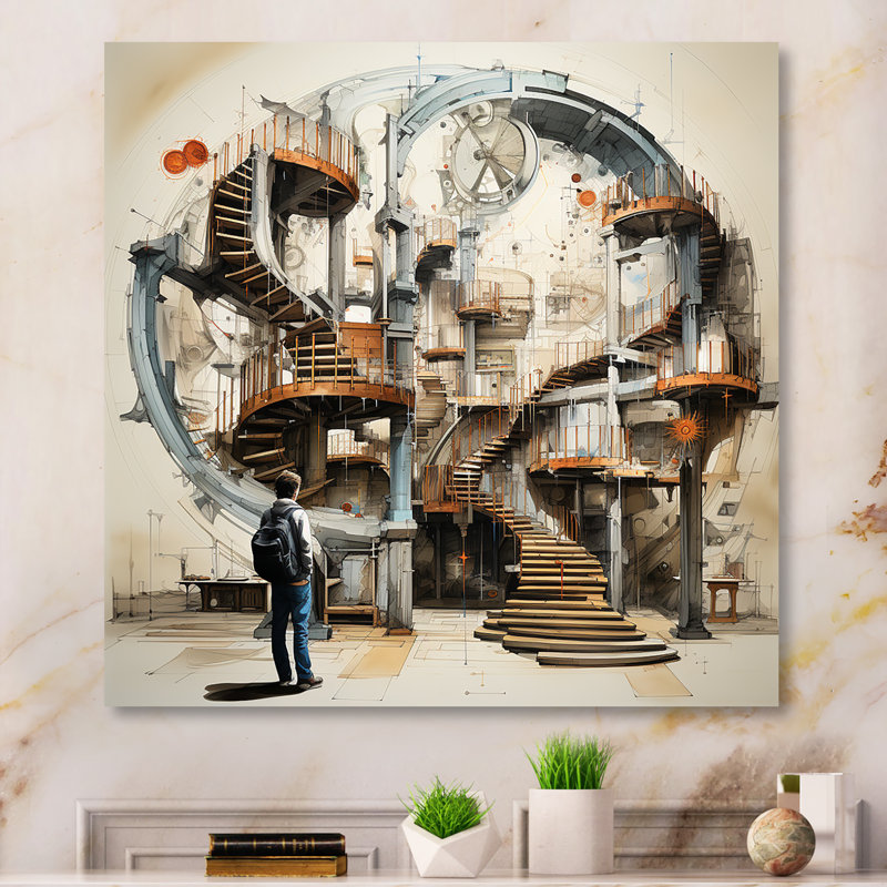 «Surealism Analyser l'escalier» sur métal, H 24 po x l 24 po x P 1 po