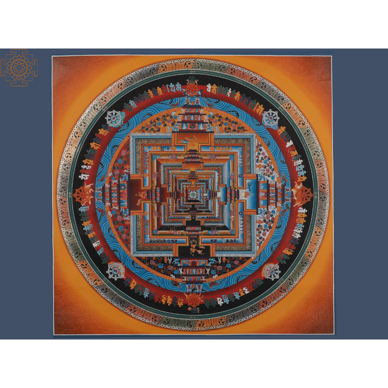 Roue de la vie, art mural mandala de Kalachakra | Thangka tibétain peint à la main | Décoration de méditation bouddhiste tantrique en or 24 carats et acrylique (19,7 po)
