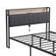 Structure de lit plateforme grand en métal avec fonction de rangement pour le revêtement de lit Tête de lit et doublure USB et pied de lit, aucun sommier nécessaire, grand rangement sous le lit, assemblage facile-1974948912