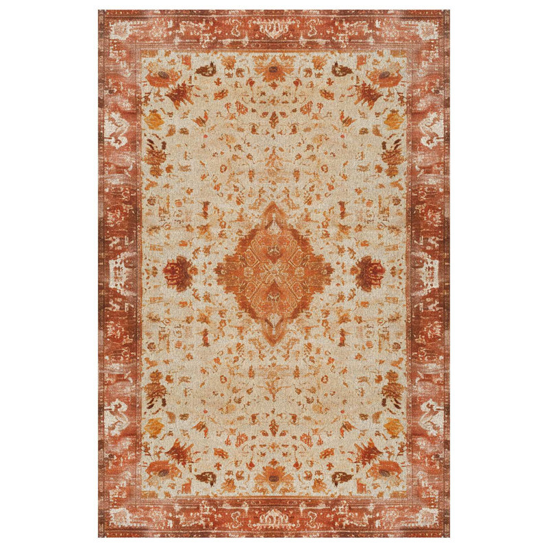 Nomadia Collection Digital Print Cotton-Polyester Orange Beige Moroccan Rug, Runner 2'8" x 14'10"