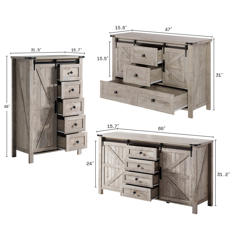 Kriebel Farmhouse 3-piece Bedroom Table Set,Gray, Gray