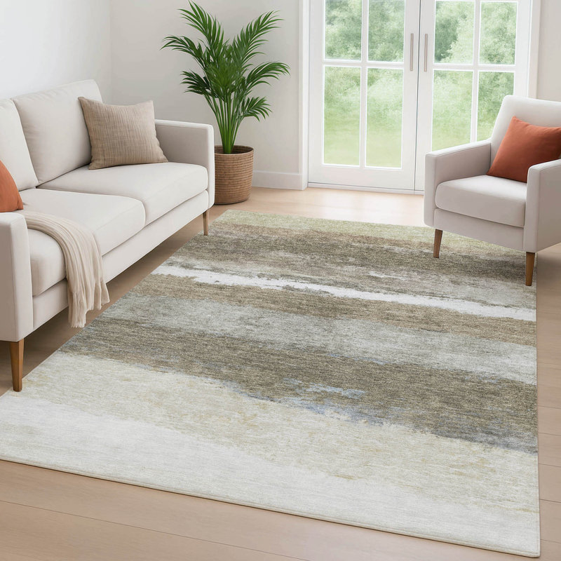 Premium Machine Washable Mayfield Striped Rug, 9' x 12', Khaki