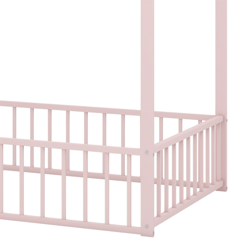 Structure de lit en métal avec clôture, Rose
