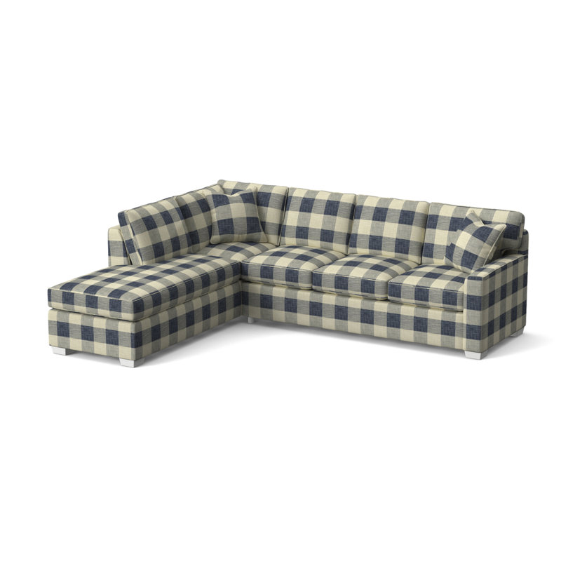 Frye Sofa and Chaise, Left Hand Facing, Blue Buffalo Check; 0120-61, Frost White