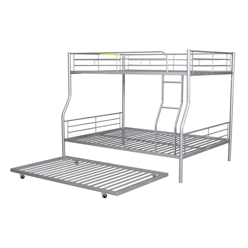 Lit double superposé au dessus d'un grand lit double avec gigogne, Argent argent