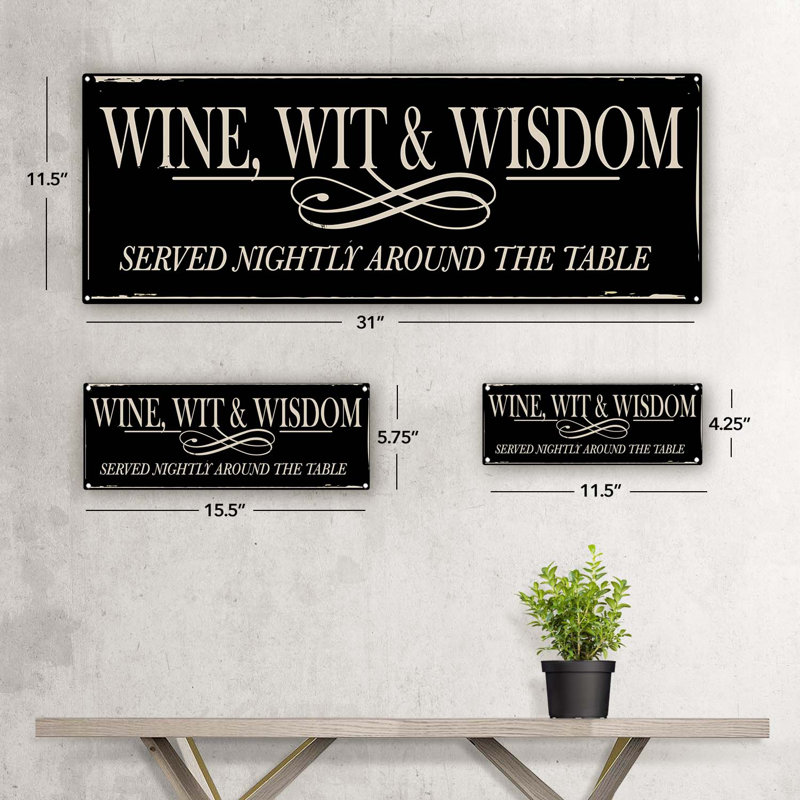 «Wine Wit Sagesse en métal» sur, H 4,25 po x l 11,5 po