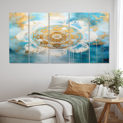 Divine mandala délicat or délicat turquoise II - impression d'art mural mandala boho - 5 panneaux égaux