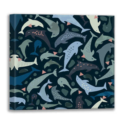 Dolphins in the night 1 -Giclee on Gallery Wrapped Canvas by Roochita Chachra
