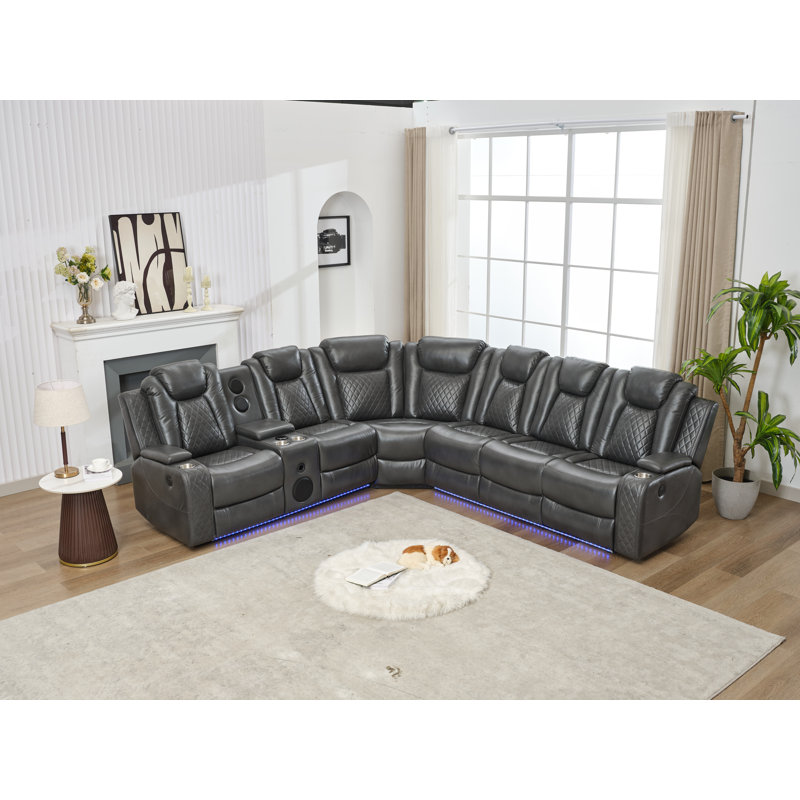 Canapé modulaire inclinable électrique 3 pièces avec haut-parleur USB, Gris