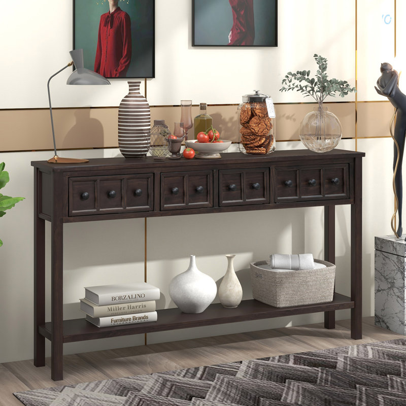 Rustic Entryway Console Table, Long Sofa Table, Espresso