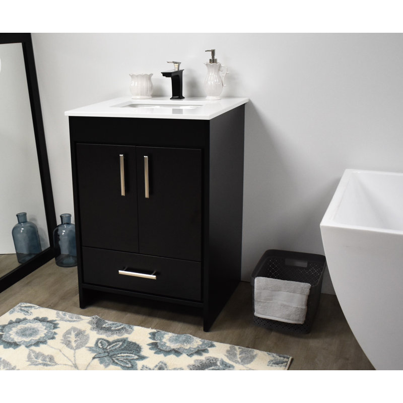 Ensemble de meuble-lavabo simple 24 po Annily, Noir, Brillant