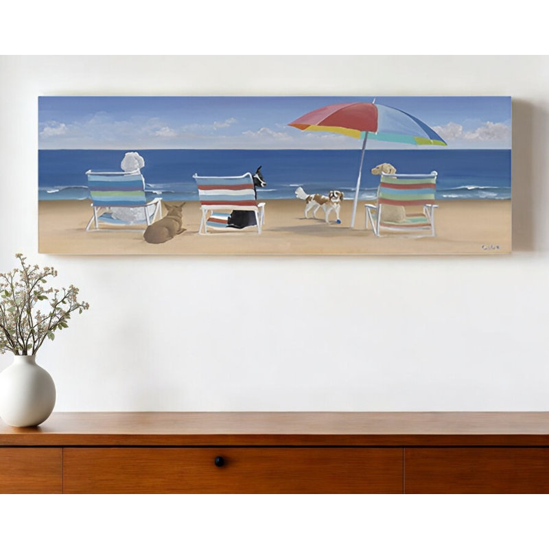«Dogs Perfect Beach Day», art mural sur toile, H 10 po x l 30 po x P 1,25 po
