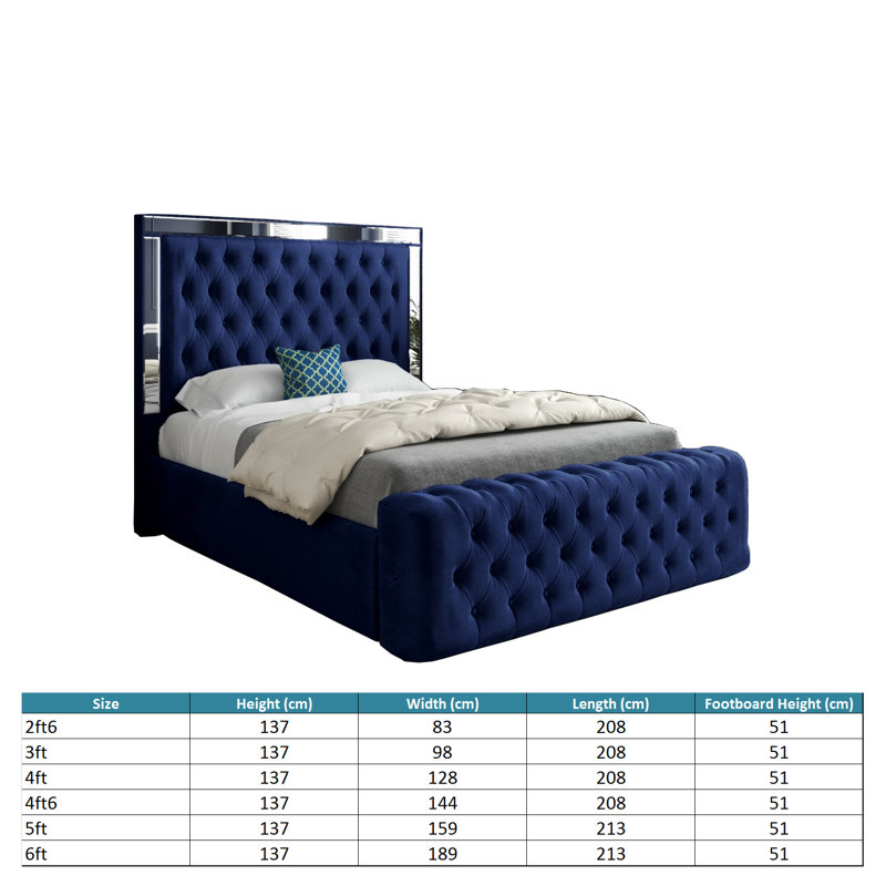 Aleck Upholstered Bed, Small Single (2'6), Blue