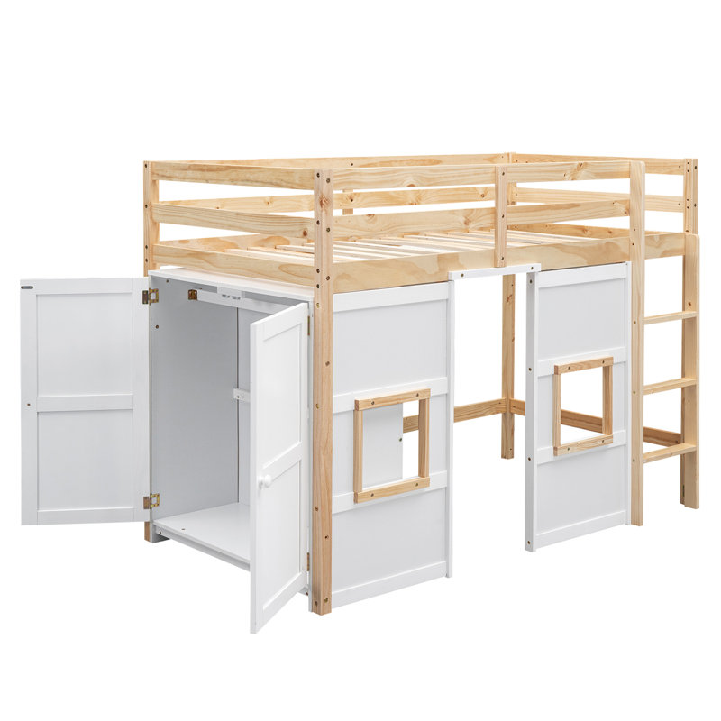 Lit mezzanine simple pour enfants Jakhi, Naturel / blanc
