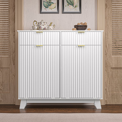Wave Design 2-Door 2-Drawer Tilt Out Trash Cabinet, MDF Freestanding Kitchen Laundry Storage (Trash Can Not Included)