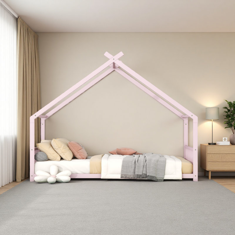 Metal House Bed, Twin, Pink