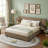 Chenille Built-in Nightstands King Bed Frame with Storage Drawers, No Box Spring Needed, Brown-479620776-479620774