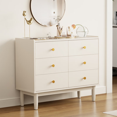 Commode à six tiroirs en bois de sapin massif avec grande armoire de rangement de style Mid-Century
