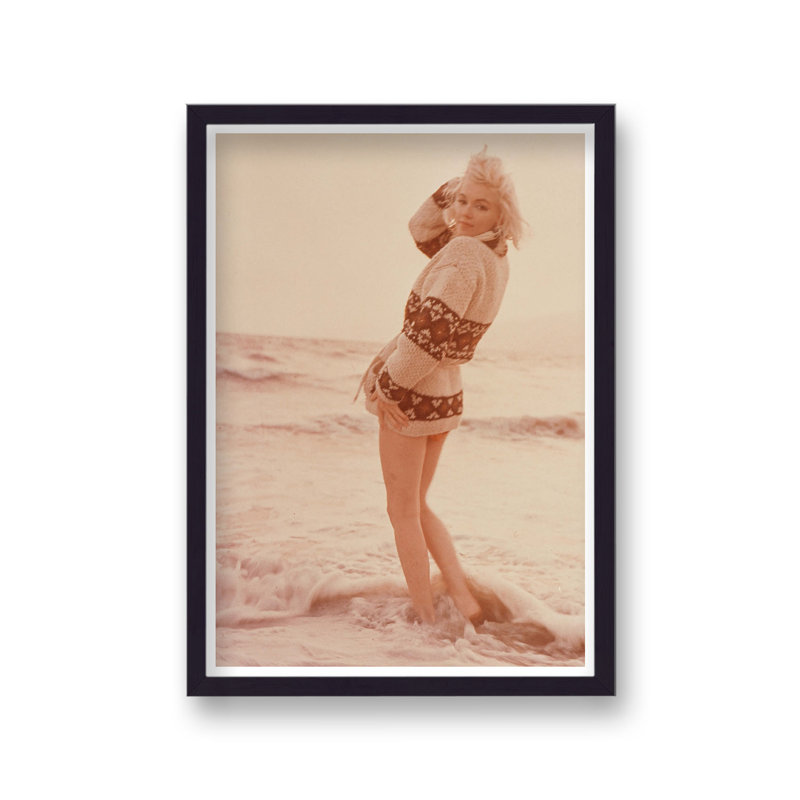 Marilyn Monroe On Beach In Heavy Cardigan Feet In Water - Single Picture Frame Print