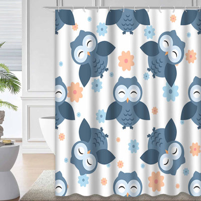 Owls Flowers Spring Adorable Animal Baby Shower Curtain with 12 Hooks