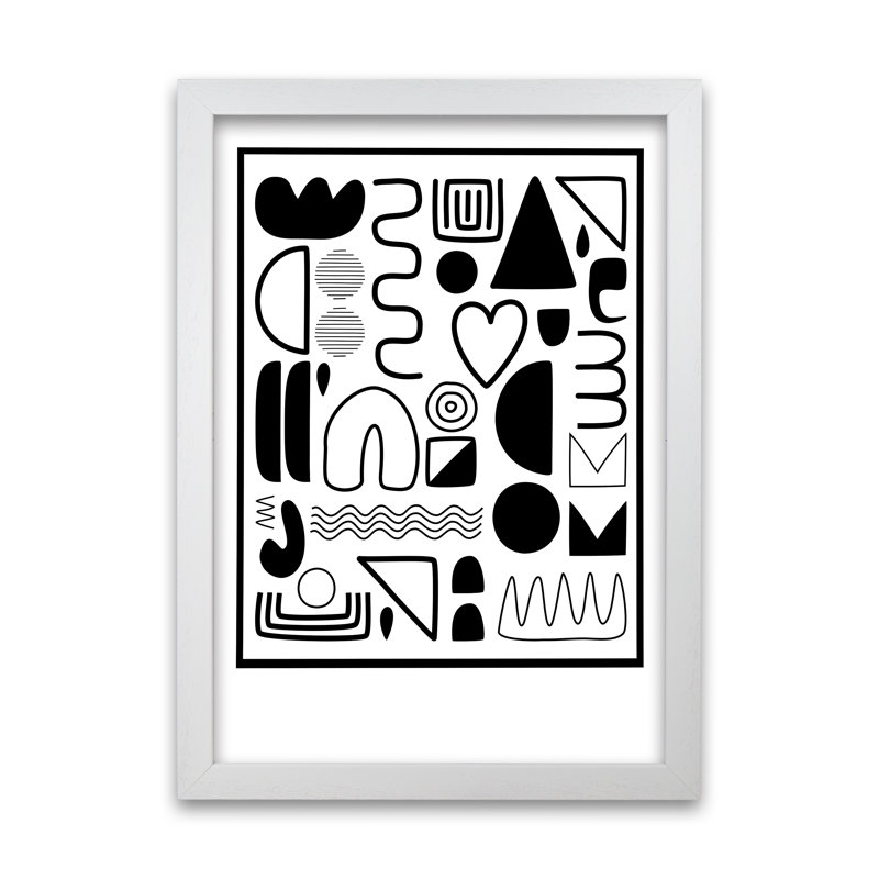 Black And White Scandinavian Shapes - Print, White Frame, 59cm H x 42cm W x 3cm D