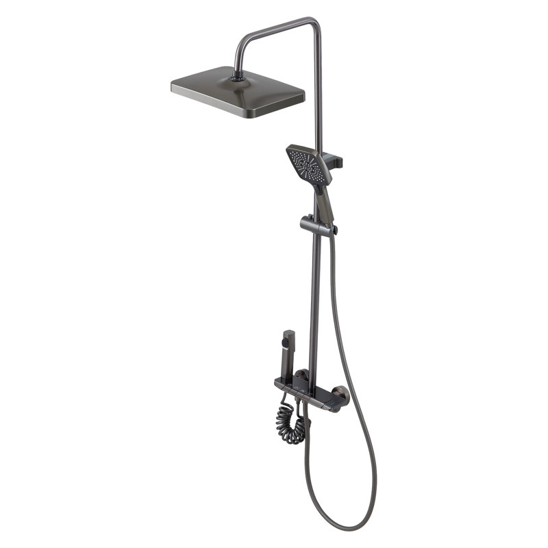 Gun Grey 4-Function Shower System, 13" Square Rain Shower Head with 3-Mode Handheld Sprayer for Bathroom