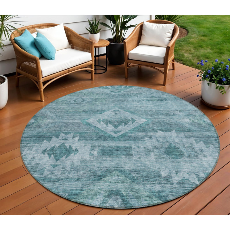 Tapis rond 8 pi bleu sarcelle et turquoise rond Southwestern
