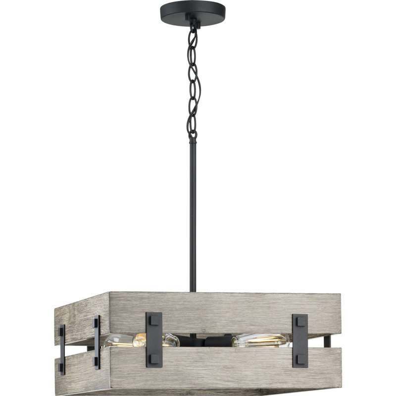 Luminaire suspendu carré simple à 4 lumières Camas, Gris