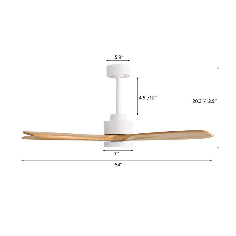  Ventilateur de plafond 54 po à 5 pales en bois massif avec moteur à DEL intégré et à distance, grain de bois naturel et blanc