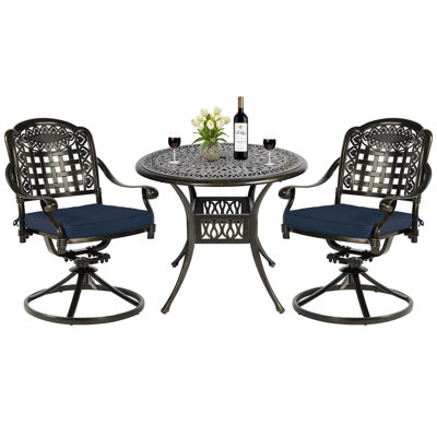 2 - Person Patio Dining Set Umbrella Hole Included Round Table with Cushions Included