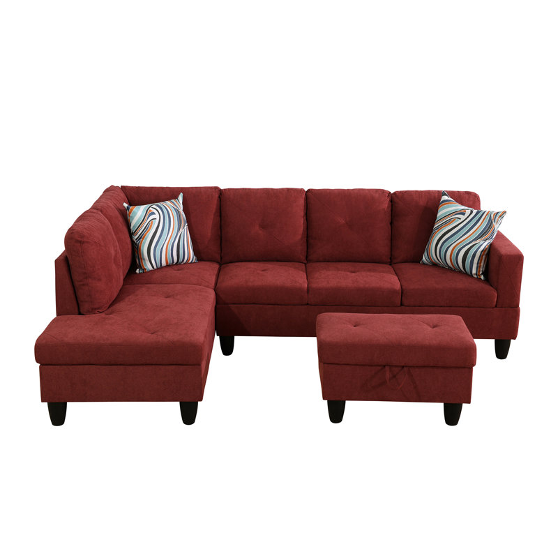 Canapé modulaire 3 pièces Tijay, Velours rouge