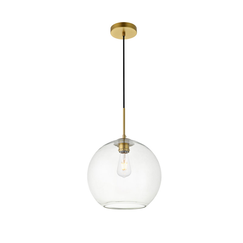 Luminaire suspendu sphérique simple à 1 lumière Snead, H 72 po x l 11,8 po x P 11,8 po, Transparent, Laiton