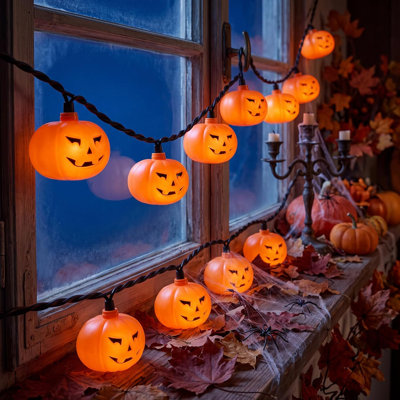 Halloween Pumpkin String Lights, 8.5FT 10 LED Jack-O-Lantern Lights IP44 Waterproof Outdoor Halloween Decorations for Porch Patio Garden Window Party