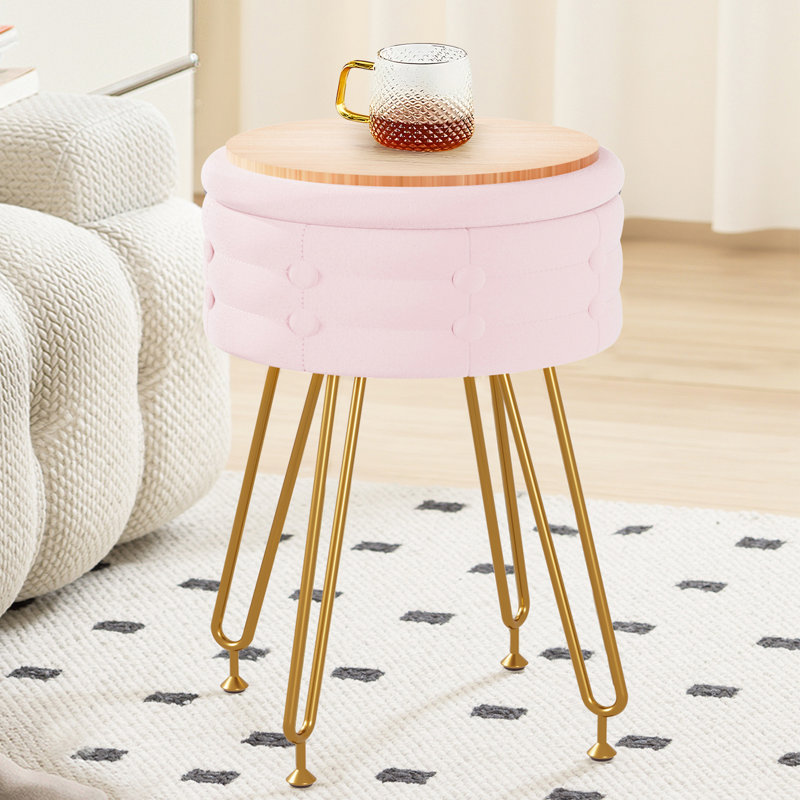 Tabouret de coiffeuse rond avec rangement pour salle de maquillage, chambre à coucher et salon, Rose