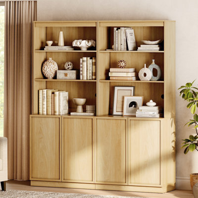 Modern 72" Tall Bookshelf with Doors and Adjustable Shelves, Library Bookcase with Storage Cabinet and Open Book Shelfs, Wood Book shelf for Home Offi