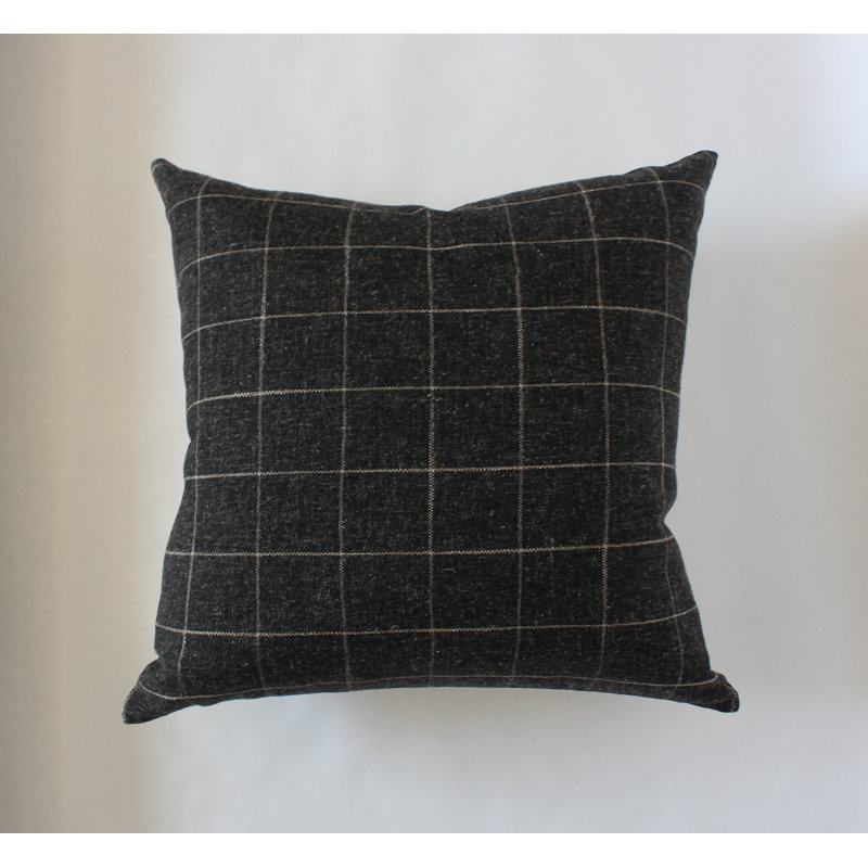 Black Windowpane Pillow Cover, Charcoal Throw Pillow