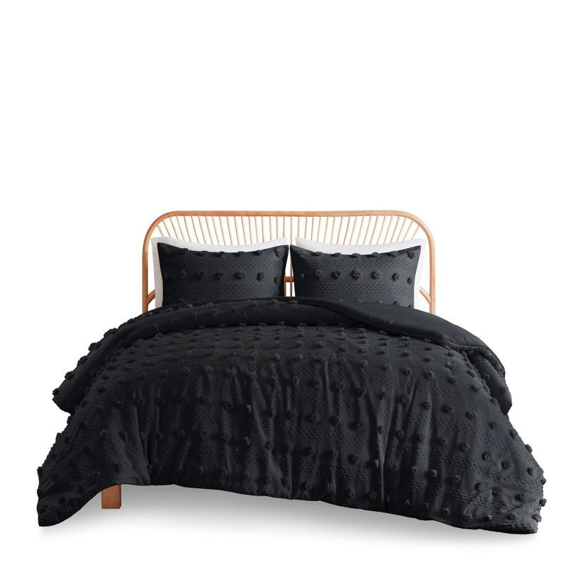 Ensemble de housse de couette Clip Jacquard, Housse de couette simple + 1 taie décorative, Noir