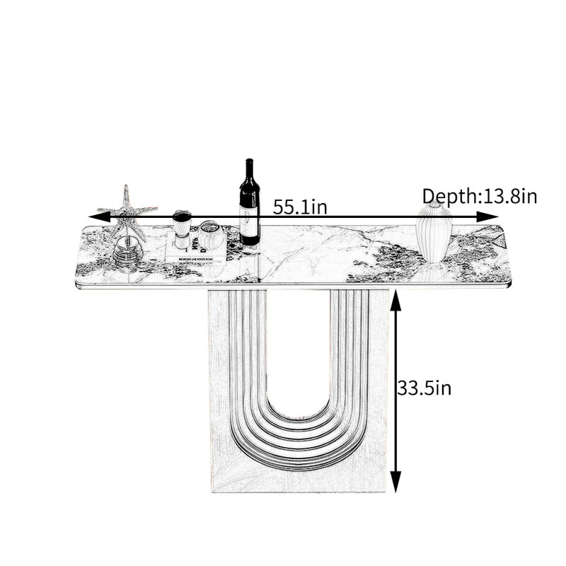 Console d'entrée italienne de luxe, H 33,5 po x l 55,1 po x P 13,8 po, Noir, noir, noir, noir