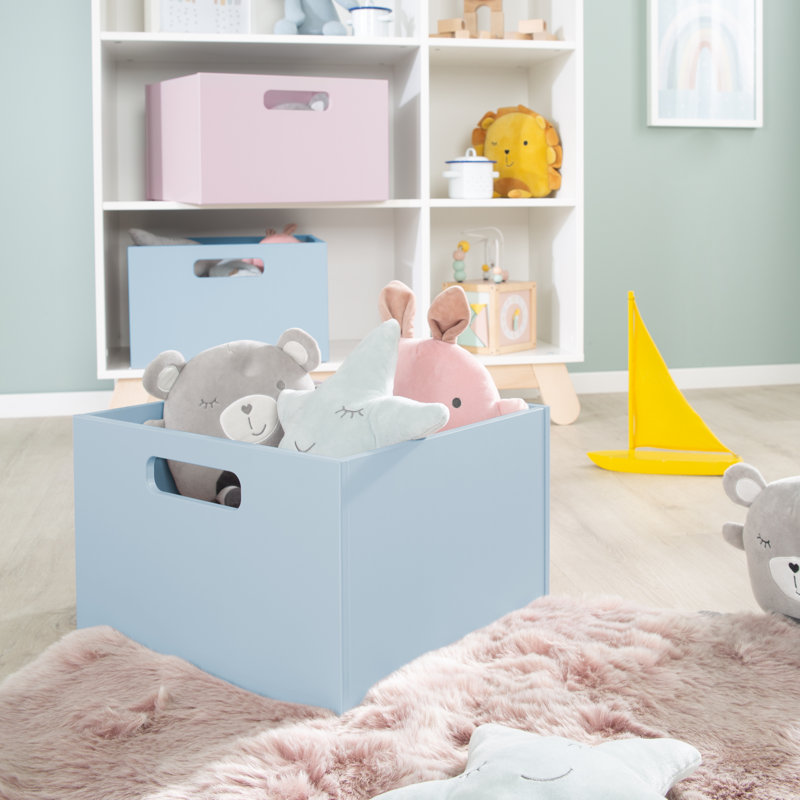 Roba Wooden Toy Box, Blue / White / Grey