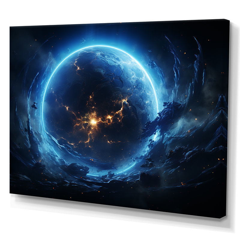 Blanc et bleu, espace cosmique II, art mural, H 30 po x l 40 po x P 1,5 po, Toile tendue