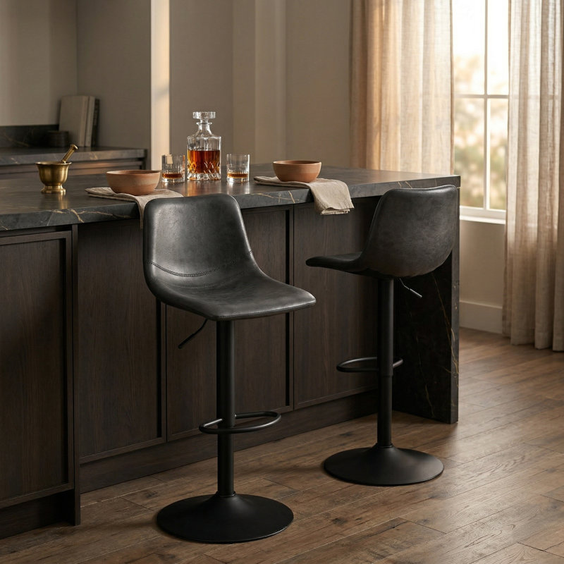 Tabouret de bar pivotant Maximilian, Noir, Simple