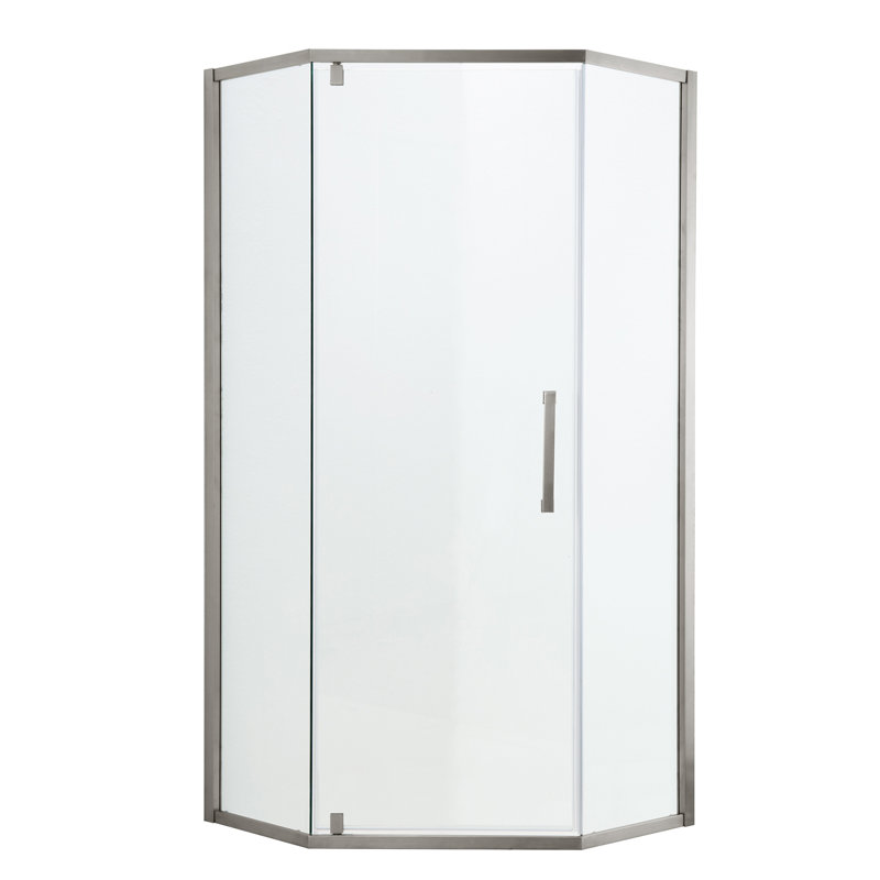 Porte de douche pivotante sans cadre en verre trempé pour salle de bain de 34 po à 34 po x l 72 po x H 72 po, Argent brossé